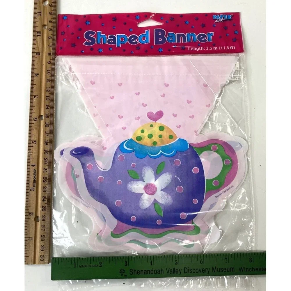Tea Party Banner Decor Pink Purple Pot Kettle Girls Birthday Luncheon Decoration
